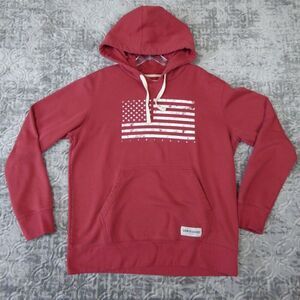 Life Is Good Hoodie Mens Medium US Flag Patriotic Hooded Sweatshirt Pullover